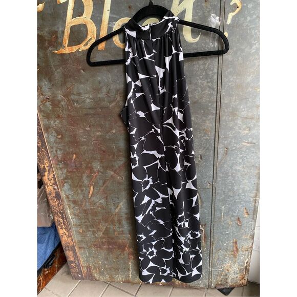 MICHAEL Michael Kors Black and White Floral Halter Sheath Dress Size 10 - Picture 2 of 11